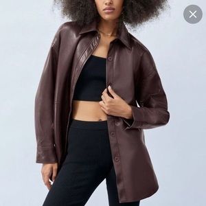 ARITZIA Pelli Shirt Vegan Leather Jacket Burgundy Size XXS